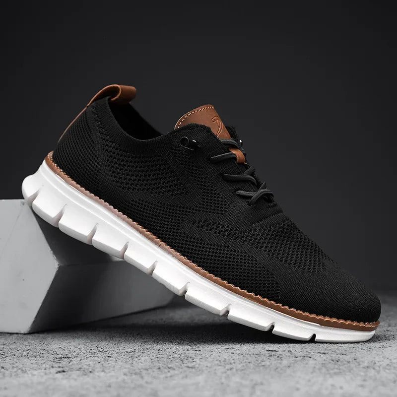 Men top design breathable leather mesh sneakers running shoes