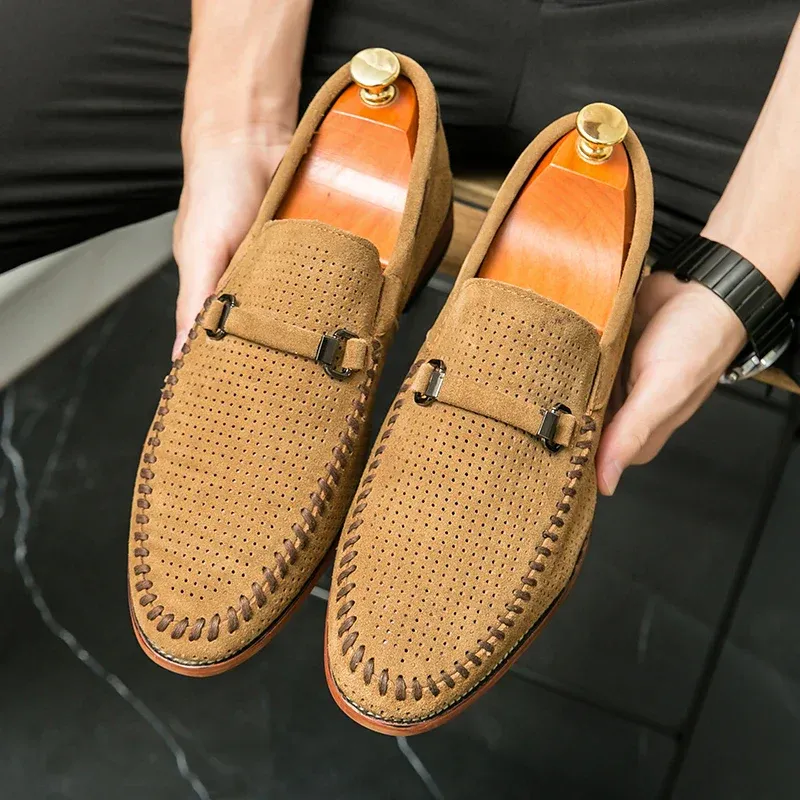 GUYSTEP-mens shoes camel suede moccasins