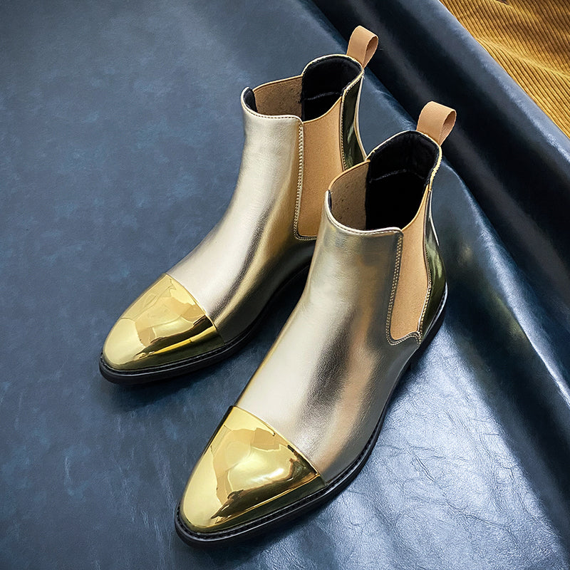 Solid Gleaming Gold Ankle Chelsea Boots