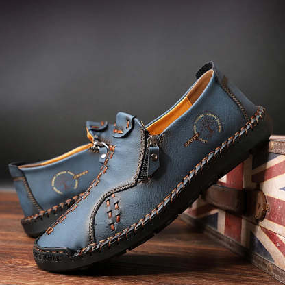 Men’s Casual Leather Slip-On Shoes with Side Zipper