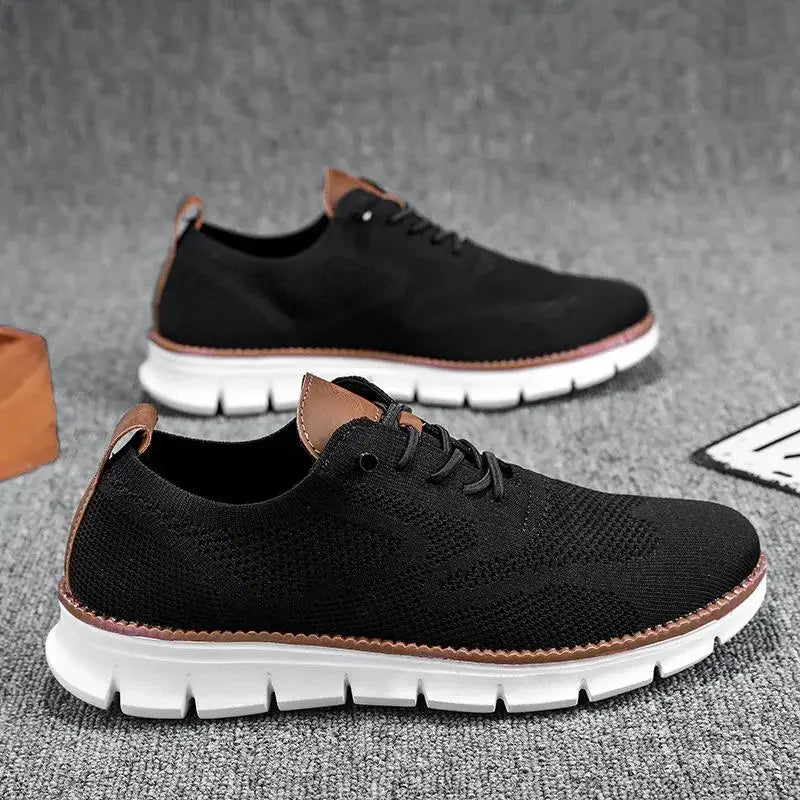 Men top design breathable leather mesh sneakers running shoes