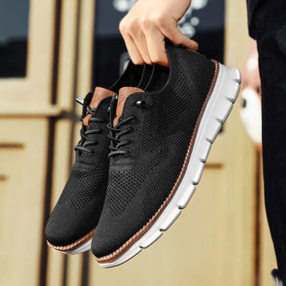 Men top design breathable leather mesh sneakers running shoes