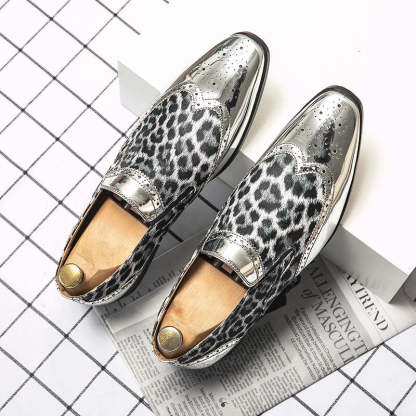 Leopard Fashion Men Shoes Brogue Loafers Youth Trend Shoes