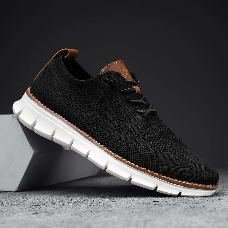 Men top design breathable leather mesh sneakers running shoes