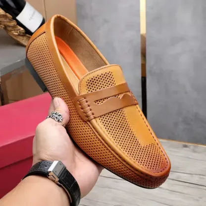 New Style Summer Genuine Leather Men Moccasins Loafers Slip On Hollow Out Breathable Men Soft Casual Leather Shoes Size 38-46