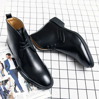 Business Men's Short Boots Blue Lace-Up Square Toe Ankle Boots Brown Black Handmade  Men's Boots Vintage