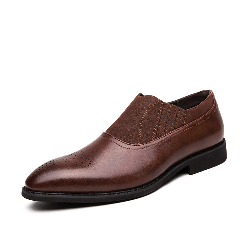 Classic brogue stylish breathable elastic dress shoes