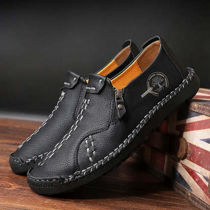 Men’s Casual Leather Slip-On Shoes with Side Zipper