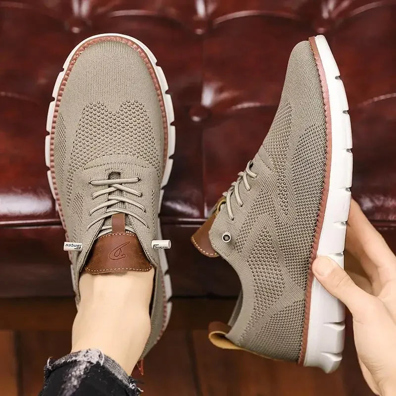 Men top design breathable leather mesh sneakers running shoes