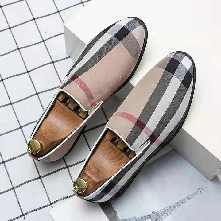 Men's Fashion Army Blue Plaid Loafers
