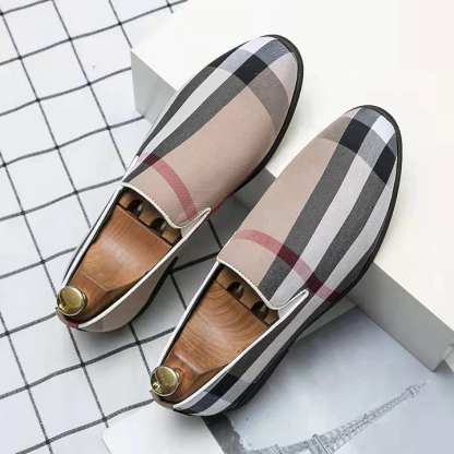 Men's Fashion Army Blue Plaid Loafers
