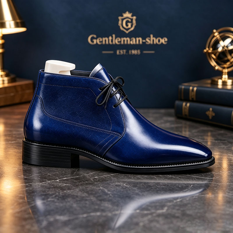 Men’s Blue Leather Chukka Boots – Elegant Casual & Formal Ankle Dress Shoes