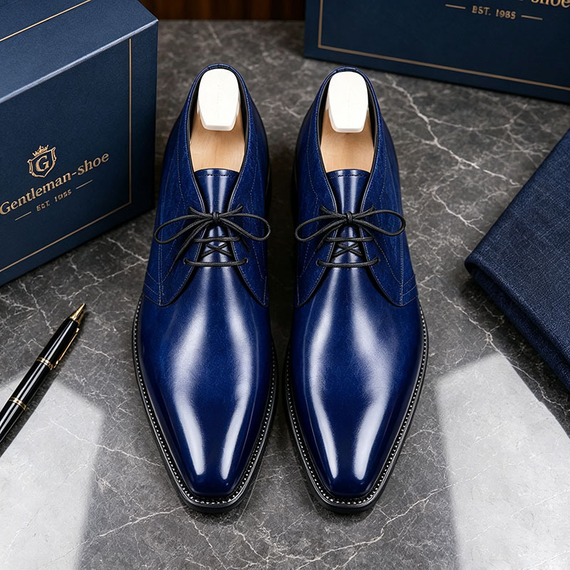 Men’s Blue Leather Chukka Boots – Elegant Casual & Formal Ankle Dress Shoes