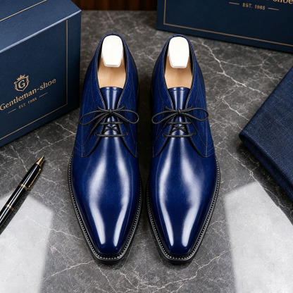 Men’s Blue Leather Chukka Boots – Elegant Casual & Formal Ankle Dress Shoes