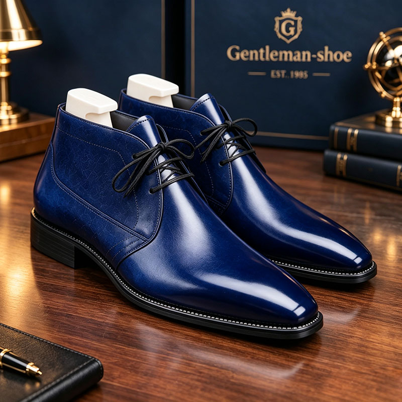 Men’s Blue Leather Chukka Boots – Elegant Casual & Formal Ankle Dress Shoes