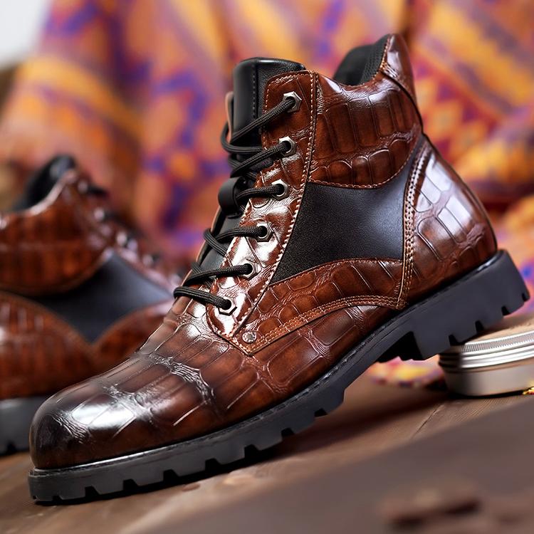 Wildking Men's Leather Pattern Square Heel Business Boots 8807