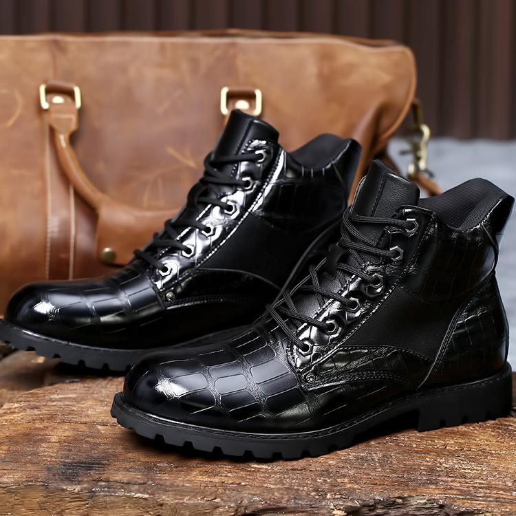 Wildking Men's Leather Pattern Square Heel Business Boots 8807