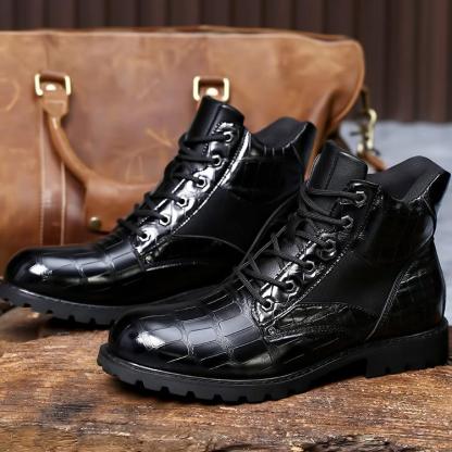 Wildking Men's Leather Pattern Square Heel Business Boots 8807