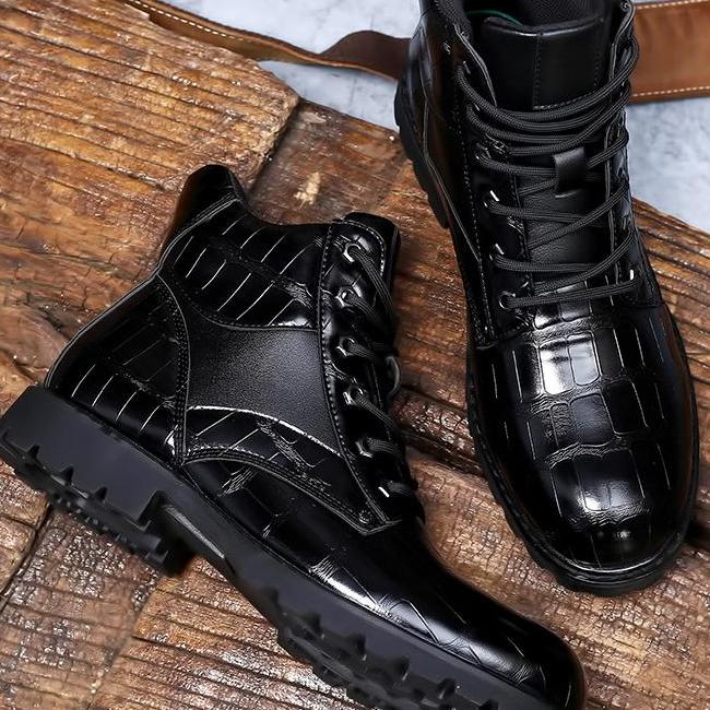 Wildking Men's Leather Pattern Square Heel Business Boots 8807