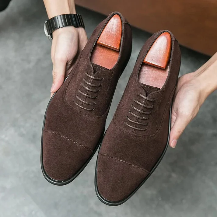 Men's suede brown and black business lace-up casual shoes