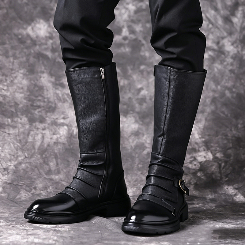 Retro buckle high boots