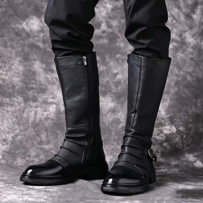 Retro buckle high boots