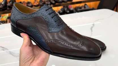 GENTLEMAN-Men's brown and blue leather stitching casual leather shoes