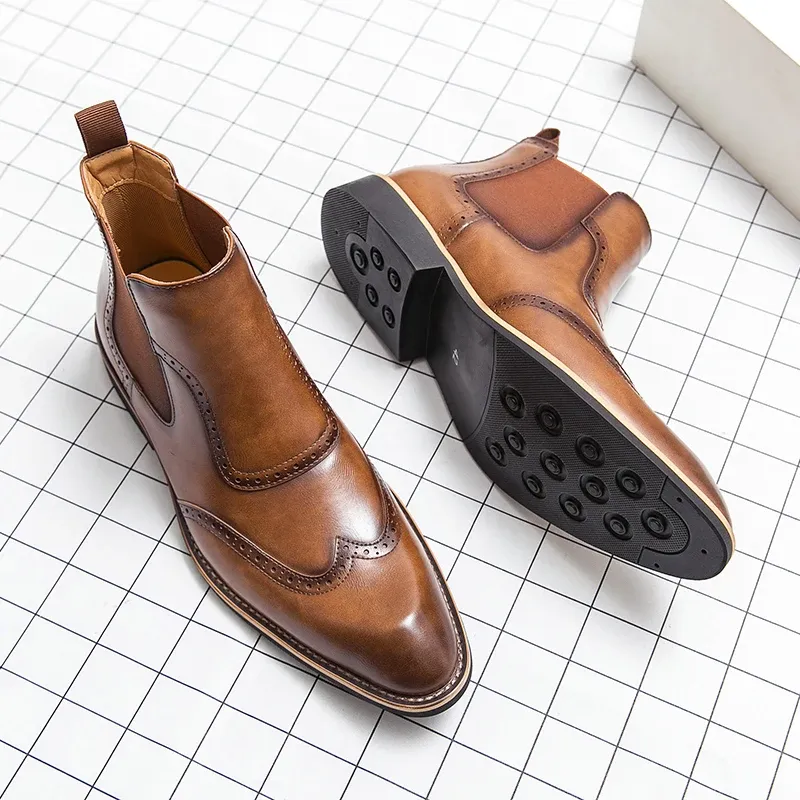 Chelsea Boots for Men Ankle Boots Business Square Toe Slip-On Handmade Mens Boots Free Shipping Size 38-45