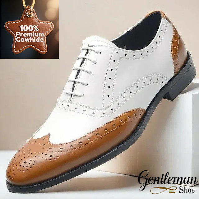 GENTLEMAN™classic brown and white lace-up men's casual leather shoes