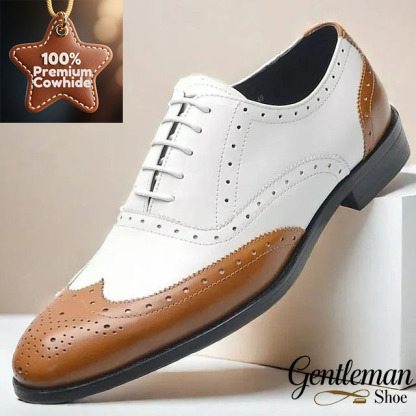 GENTLEMAN™classic brown and white lace-up men's casual leather shoes
