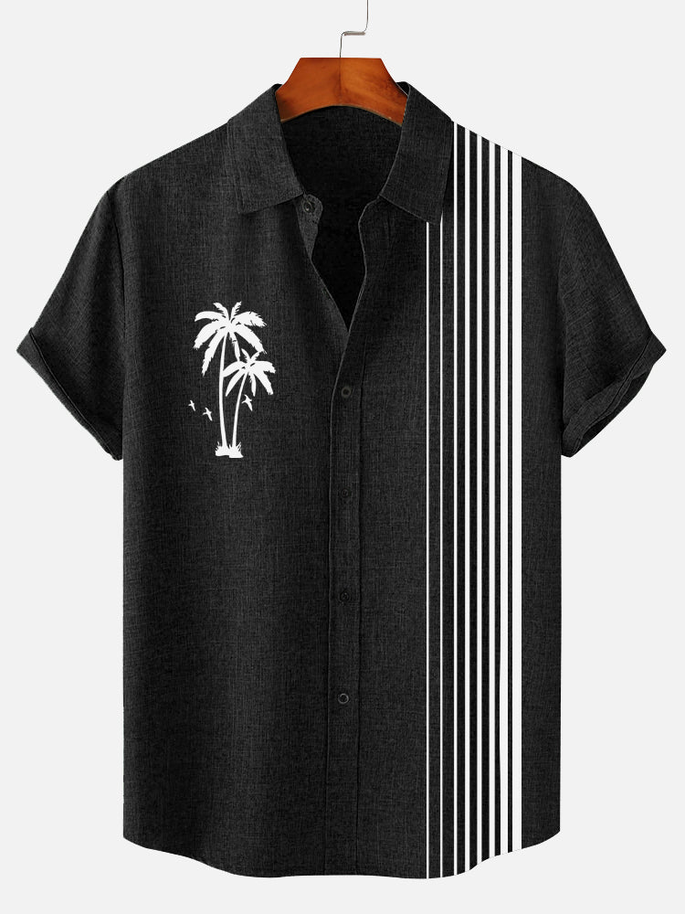 Men's Hawaiian Tiki Party Stripe Print Short Sleeve Shirt