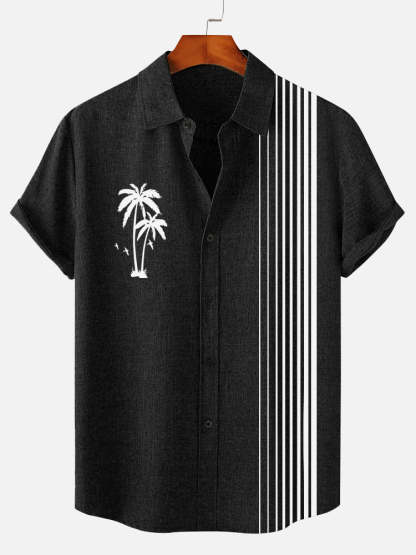 Men's Hawaiian Tiki Party Stripe Print Short Sleeve Shirt