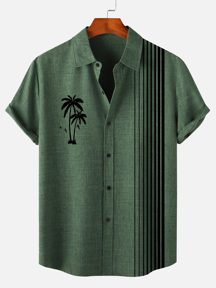 Men's Hawaiian Tiki Party Stripe Print Short Sleeve Shirt