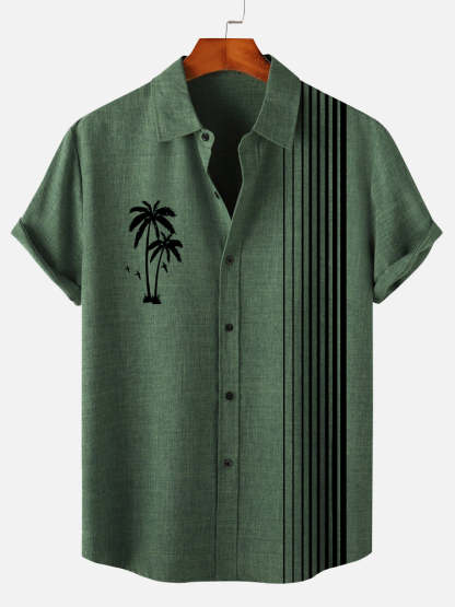 Men's Hawaiian Tiki Party Stripe Print Short Sleeve Shirt