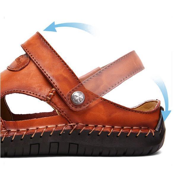 Men Hand Stitching Soft Outdoor Closed Toe Leather Sandals