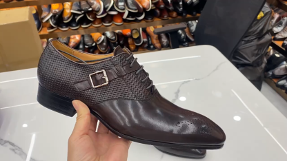 Men's Summer Genuine Leather Lace-Up Metal Buckle Brogue Oxford Shoes