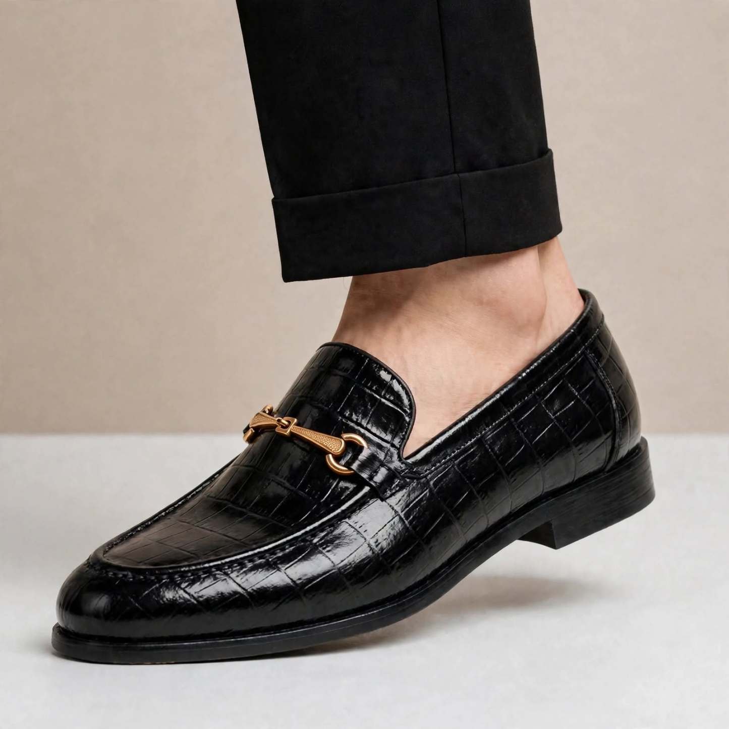 Men’s Crocodile Embossed Loafers with Gold Buckle – Multi-Color Dress Shoes