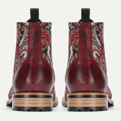 Men’s Premium Leather Floral Oxford Boots Vintage Paisley Design