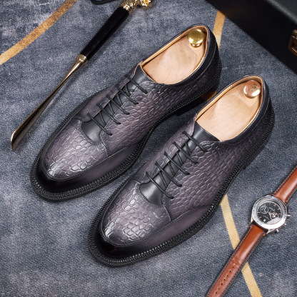 Men's top-grain cowhide crocodile pattern embossed business casual leather shoes Oxford shoes