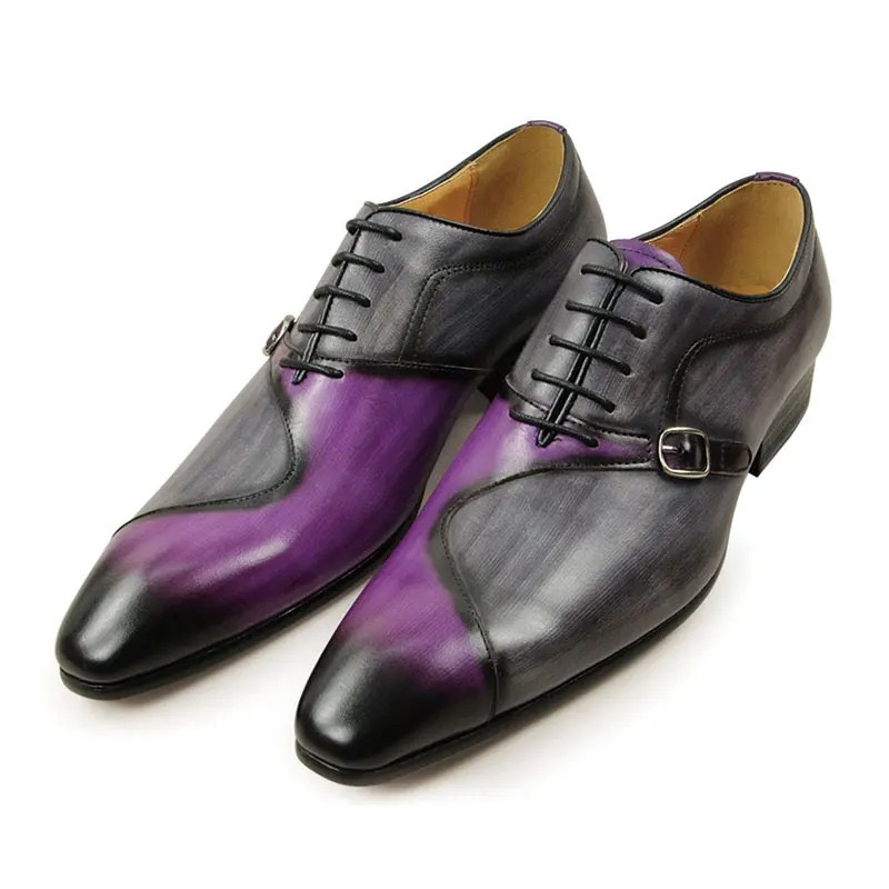 Men's handmade gradient burnt purple-grey color-blocked Oxford shoes