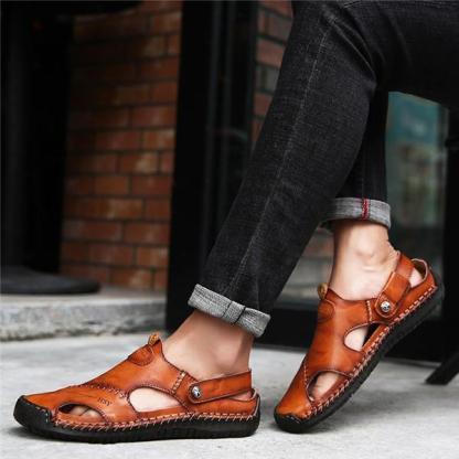 Men Hand Stitching Soft Outdoor Closed Toe Leather Sandals