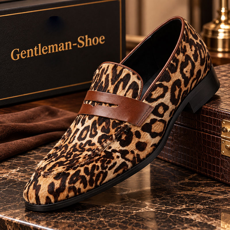 GENTLEMAN™Men's leopard print leather loafers