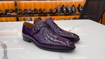 Handcrafted Crocodile Textured Monk Loafers for Men