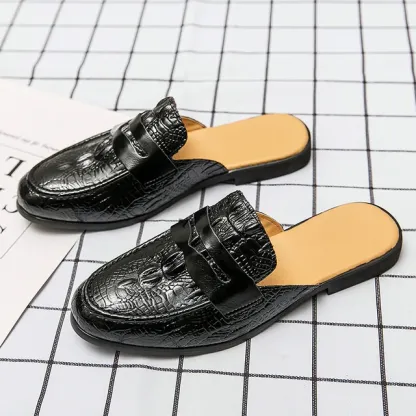 Luxury Tassel Men Slipper Summer Winter Mules Buckle Loafers Mens Leather Retro Flats Heels Party Slippers Slides Slip On Shoes