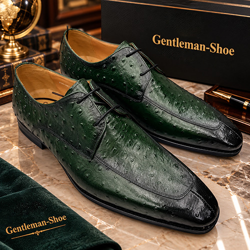 Elegant green luxury genuine leather men's dress shoes
