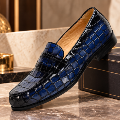 Men’s Crocodile Embossed Slip-On Loafers – Multi-Color Dress Shoes