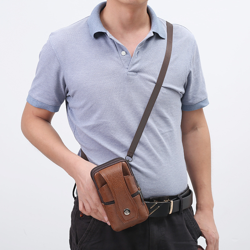 Men's waist bag with shoulder straps fashionable top layer vertical bag three-layer magnetic buckle diagonal men's bag street stall supply waist bag
