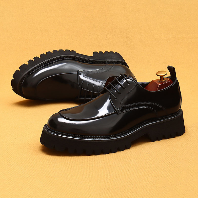 Men's Genuine Leather Round-Toe Platform Elevated Derby Shoes