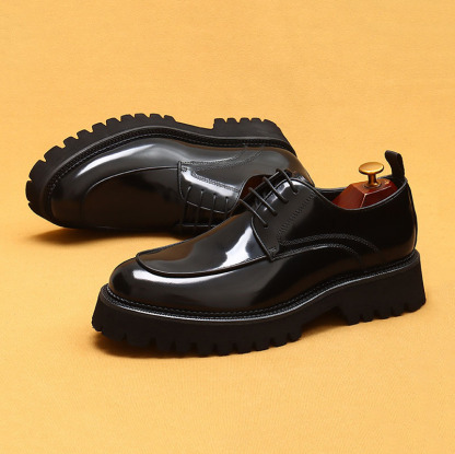 Men's Genuine Leather Round-Toe Platform Elevated Derby Shoes