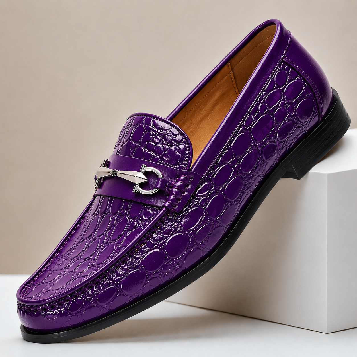 Men’s Genuine Leather Crocodile-Embossed Horsebit Loafers – Multiple Colors
